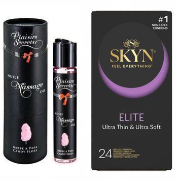 Набір : Масажна олія Plaisir Secret  Candy Floss 59 мл та SKYN Elite &ndash; 24 шт SOS661 фото