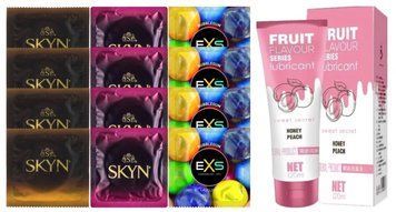 Комплект: Лубрикант OLO со вкусом персика (120 мл) + 8 шт. SKYN + 4 шт. EXS BUBBLEGUM SOS10568 фото
