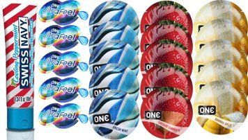 Набор из SwissNavy CoolingPeppermint 10мл + ONE UltraFeel + ONE Mint + ONEChocolateStrawberry + ONEBanana SOS8659 фото