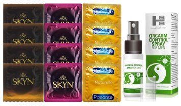 Комплект: Пролонгатор SHS Orgasm Control Spray 15 мл + 8 шт. SKYN + 4 шт. Pasante Naturelle SOS10909 фото