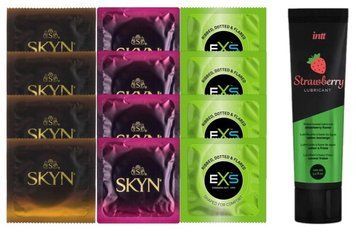 Комплект: Лубрикант Intt Strawberry (100 мл) + 8 шт SKYN + 4 шт EXS EXTREME SOS10387 фото