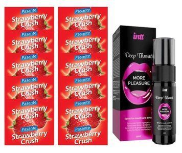 Набор Pasante Strawberry Crush 10 шт + Intt Deep Throat Oral Spray (12 мл) SOS13985 фото