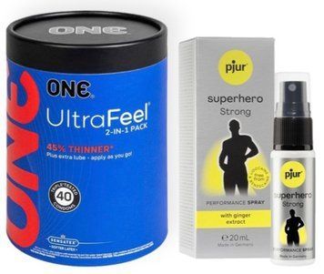 Набор из ONE UltraFeel 2-in-1 Pack 40 шт + Пролонгатор pjur Superhero Strong Spray 20 ml SOS9087 фото