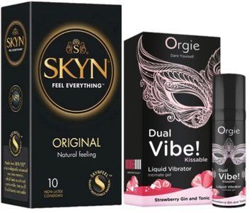 Набір з SKYN Original (10 шт) + Рідкий вібратор Orgie Dual Vibe! Strawberry Gin & Tonic Kissable Liquid Vibrator (15 мл) SOS9891 фото