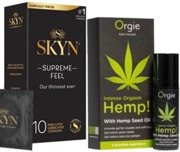 Набір з Skyn Supreme Feel 10 шт + Збуджувальні краплі Intense Orgasm Hemp! (15 мл) від ORGIE  SOS10287 фото