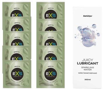 Комплект: из EXS Snug Fit 10 шт + Лубрикант Satisfyer Juicy Sparkling water based 300 мл SOS11299 фото