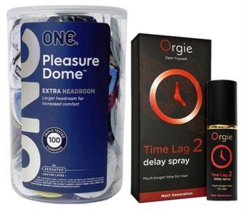 Набор из ONE Pleasure Dome, 100 шт + Пролонгатор Orgie Time Lag 2 Delay Spray, 10 мл SOS9581 фото