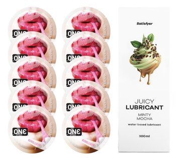 Комплект 𝐎𝐍𝐄 Bubblegum 10 шт. + Лубрикант Satisfyer Juicy Lubricant Minty Mocha (300 мл) SOS12239 фото