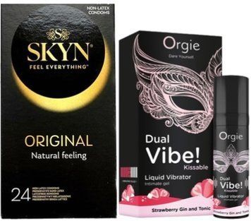 Набір з SKYN ORIGINAL 24 шт + Рідкий вібратор Orgie Dual Vibe! Strawberry Gin & Tonic Kissable Liquid Vibrator (15 мл) SOS9991 фото