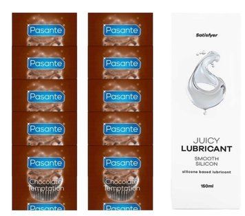 Комплект Pasante Chocolate 10шт. + Лубрикант Satisfyer Juicy Lubricant Smooth Silicon 150 мл SOS11640 фото