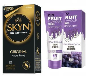 Набор : SKYN Original &mdash; 10 шт и Лубрикант OLO со вкусом винограда &mdash; 120 мл SOS752 фото