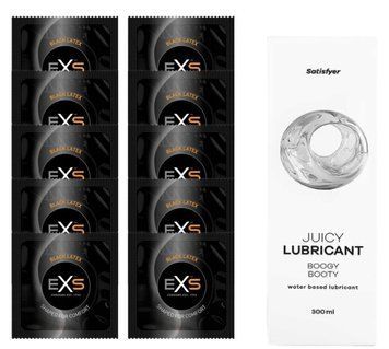 Набор: EXS Black Latex 10 шт. + Лубрикант Satisfyer Boogy Booty 300 мл SOS11148 фото