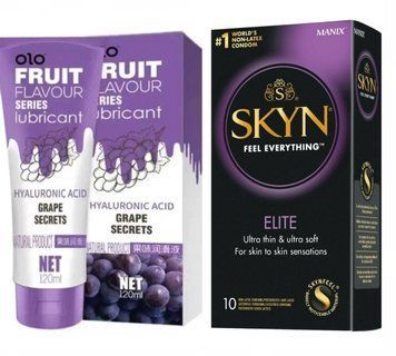 SKYN Elite 10 шт та Лубрикант OLO зі смаком винограду 120 мл SOS199 фото