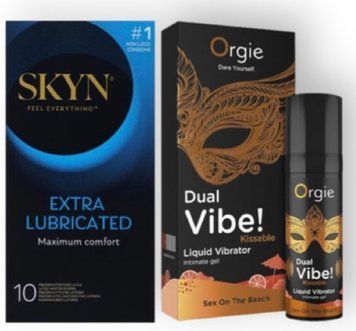 Skyn Exstra Lube 10 штук + DUAL VIBE!, 15 мл Orgie sex on the beach SOS6990 фото