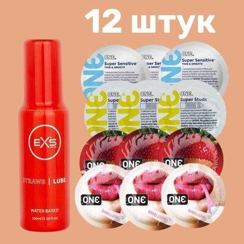 Комплект 12 шт ONE + Лубрикант EXS Strawberry Lube Water Based 100 мл SOS4215 фото