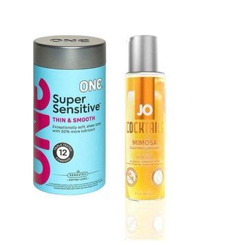 ONE Super Sensitive Pack 12 шт. + Лубрикант на водной основе System JO Cocktails - Mimosa без сахара (60 мл) SOS6494 фото