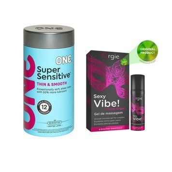 ONE Super Sensitive Pack 12 шт+Жидкий вибратор ORGIE SEXY VIBE "Вибрация + усиление ощущений", 15 мл SOS6544 фото