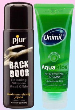 Набор лубрикантов pjur backdoor anal Relaxing jojoba silicone 30 мл + Unimil Aloe 80 мл LB837 фото