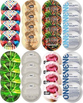 Набір з 32 шт ONE Ribs + ONE Vanish + ONE Tattoo + ONE Sensitive + ONE Glowing + ONE Dome + ONE Bubblegum + ONE Classic SOS8296 фото