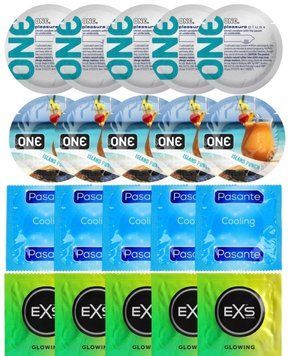 Набор 20 шт ONE Pleasure Plus + ONE Island Punch + Pasante Cooling + EXS Glow in the Dark SOS7291 фото