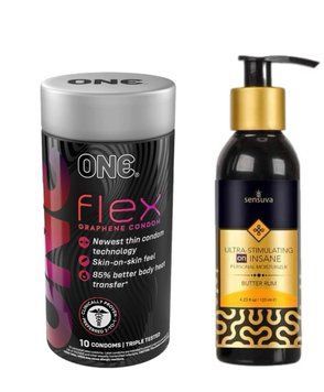 ONE Flex 10 шт. +  Возбуждающая смазка на гибридной основе Sensuva - Ultra-Stimulating On Insane Butter Rum (125 мл) SOS6414 фото