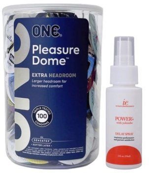 Набор из ONE Pleasure Dome, 100 шт + Пролонгатор Doc Johnson Power+ с Yohimbe Delay Spray For Men (59 мл) SOS9582 фото