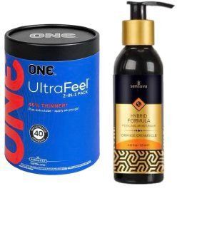 ONE UltraFeel 2-в-1. 40 шт.+ Змазка на водній основі Sensuva Natural Water-Based Orange Creamsicle 125мл SOS6464 фото
