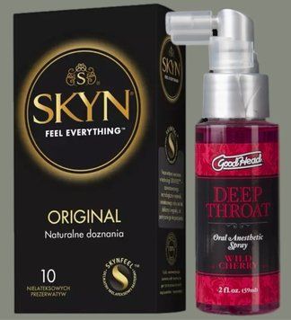 Комплект SKYN Original 10 шт + Спрей Doc Johnson GoodHead DeepThroat Spray - Wild Cherry 59 мл SOS5733 фото