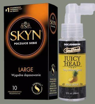 Комплект SKYN Large 10 шт + Спрей Doc Johnson GoodHead &ndash; Juicy Head Dry Mouth Spray &ndash; Pineapple 59мл SOS5589 фото