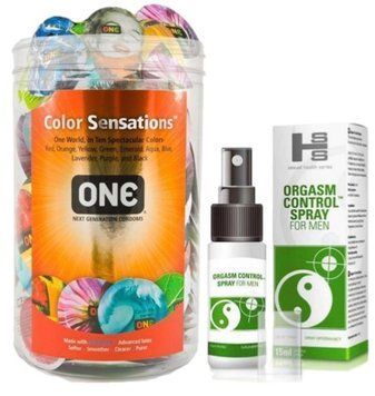 Набор из ONE Color Sensations 100 шт + Пролонгатор SEXUAL HEALTH SERIES ORGASM CONTROL SPRAY, 15 МЛ SOS9171 фото