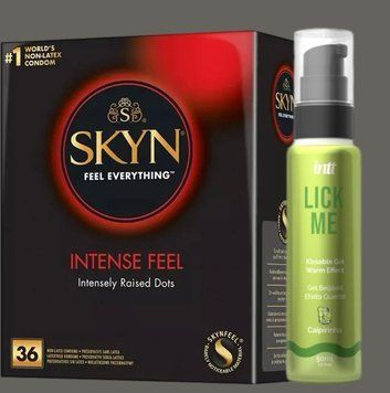 Комплект Skyn Intense feel 36 штук +  ГельINTT Lick Me Kissable Gel Caipirinha 50 мл SOS5397 фото