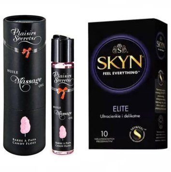 Набір : Масажна олія Plaisir Secret  Candy Floss 59 мл та SKYN Elite &ndash; 10 шт SOS662 фото