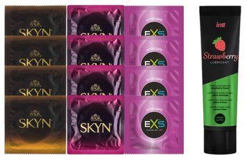 Комплект: Лубрикант Intt Strawberry (100 мл) + 8 шт SKYN + 4 шт EXS EXTRA SAFE SOS10388 фото