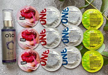 Набор 12 шт ONE Classic, Extreme Ribs, Flavor Waves, Glowing Pleasures + лубрикант OLO smooth 60 мл SOS2426 фото