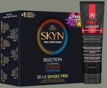Набір Skyn Selection 30 шт + 5 of 5 Senses + Пролонгер гель System JO Prolonger Gel (60 мл) SOS4958 фото