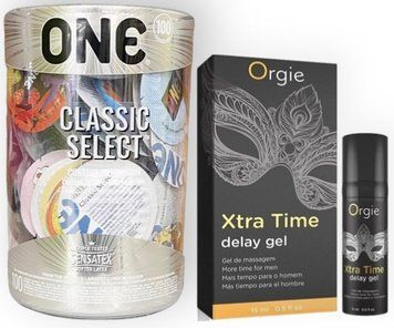 Набор из ONE Classic Select 100 шт + ORGIE X-TRA TIME, 15 мл SOS8988 фото