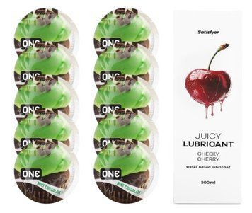 Комплект ONE Mint Chocolate 10 шт. + Лубрикант Satisfyer Juicy Lubricant Cheeky Cherry (300 мл) SOS12390 фото