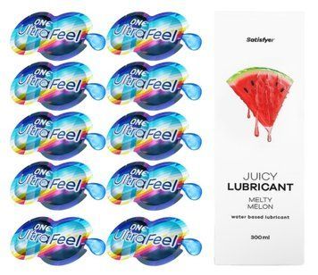 Комплект 𝐎𝐍𝐄 𝐔𝐥𝐭𝐫𝐚𝐅𝐞𝐞𝐥 10 шт. + Лубрикант Satisfyer Juicy Lubricant Melty Melon (300 мл) SOS12290 фото