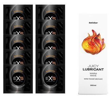 Набор: EXS Black Latex 10 шт. + Лубрикант Satisfyer Warm Wave 300 мл SOS11149 фото