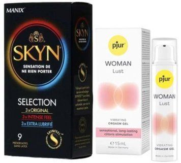 Набор из SKYN Selection (9 шт) + Жидкий вибратор pjur Woman Lust 15 мл SOS9692 фото