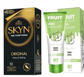 Набор : SKYN Original &mdash; 10 шт и Лубрикант OLO со вкусом яблока &mdash; 120 мл SOS753 фото