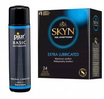 Набір SKYN Extra Lube 24 шт та Лубрикант Pjur Basic waterbased 100 ml SOS169 фото