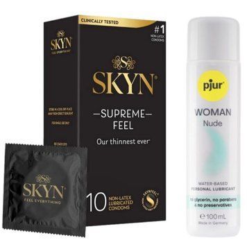 Комплект Skyn ​​Supreme Feel 10 шт + pjur Woman Nude 100 мл SOS13344 фото
