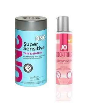 ONE Super Sensitive Pack 12 шт. + Лубрикант на водной основе System JO Cocktails - Cosmopolitan без сахара (60 мл) SOS6495 фото