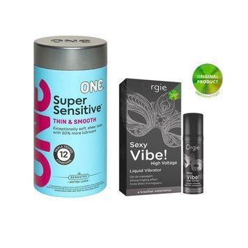 ONE Super Sensitive Pack 12 шт+Жидкий вибратор ORGIE SEXY VIBE "Максимальный уровень вибрации", 15 мл SOS6545 фото