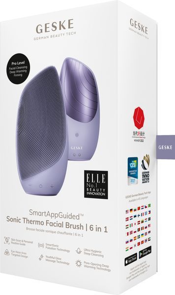 Электронная звуковая термо щетка для лица GESKE Sonic Thermo Facial Brush 6в1 purple HB0079 фото