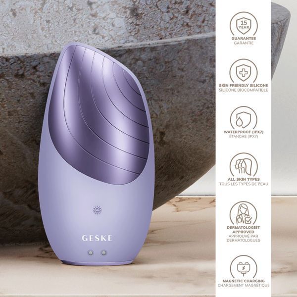 Электронная звуковая термо щетка для лица GESKE Sonic Thermo Facial Brush 6в1 purple HB0079 фото