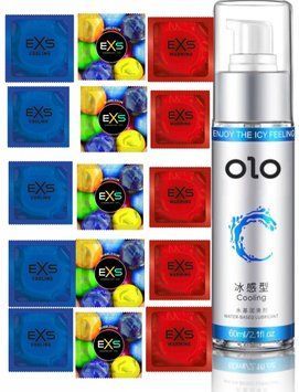 EXS 15 шт : Cooling, Warming , Bubblegum та Лубрикант OLO охолоджуючий  (60 мл) SOS422 фото