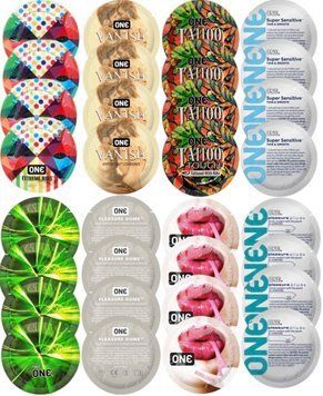 Набір з 32 шт ONE Ribs + ONE Vanish + ONE Tattoo + ONE Sensitive + ONE Glowing + ONE Dome + ONE Bubblegum + ONE Pleasure Plus SOS8297 фото