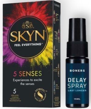 Набір з SKYN 5 Senses + Пролонгатор Boners Delay Spray 15 мл  SOS8838 фото